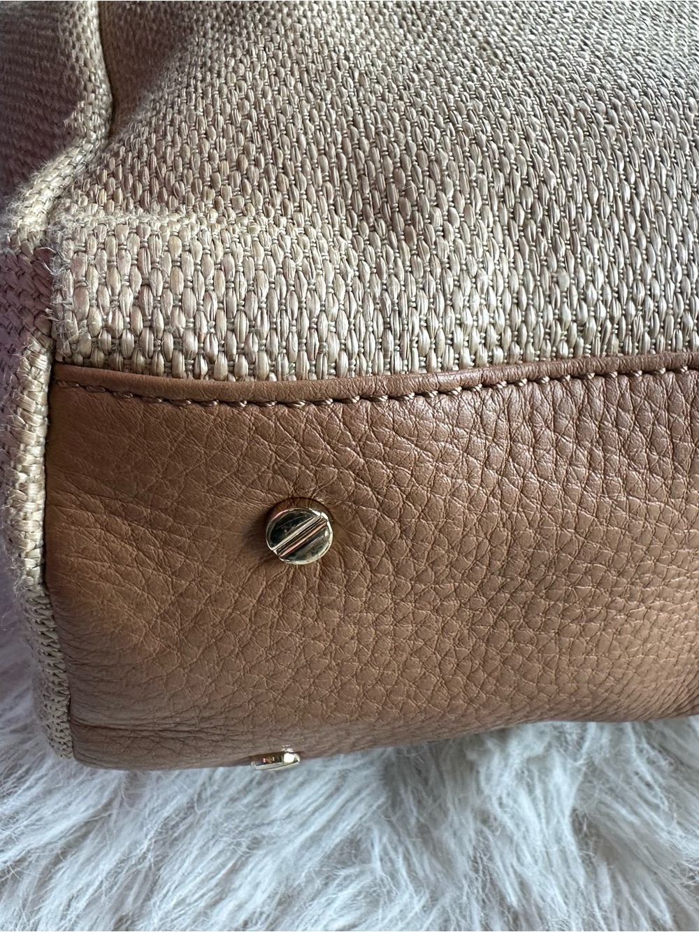 Tory Burch Light neutral and tan double T Logo straw Tote with leather - Picture 7 of 15